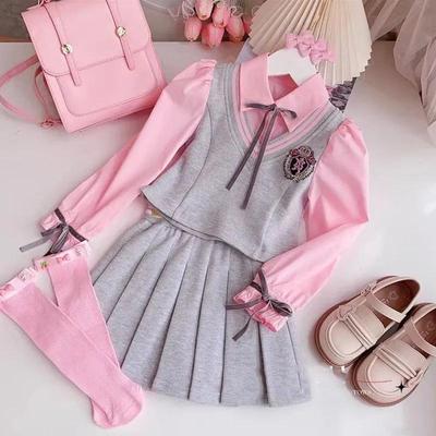Conjunto de vestido estilo universitario para niñas - Colección Primavera/Otoño 2025