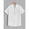 Camisa Texturizada Azul Claro para Hombre con Cuello Alto, Top Henley Casual de Manga Corta, Tejido Transpirable para Verano