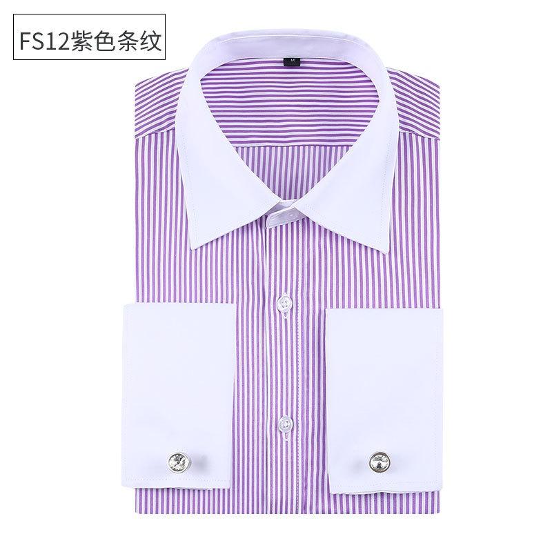 Men's Blue Striped French Cufflink Formal Dress Shirt Leisure