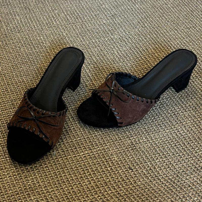 

High Heels Women Slippers Bow Chunky Shoes Dress Woman Sandals 2025 Summer Elegant Shoes Luxury Party Sandalias De Mujer 40