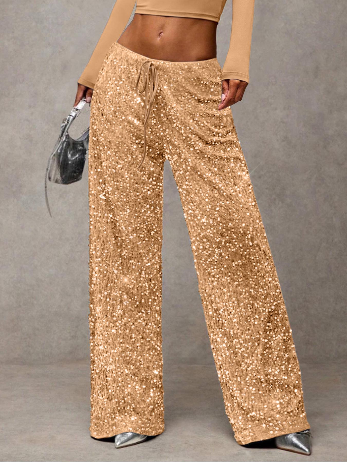 

2026 Slimming Sequined Drawstring Straight Leg Pants for Children XL