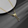 Stylish Titanium Steel Women's Necklace: Double-Layer White Shell with Rhinestone Butterfly Tassel, Hollow Design Collarbone Chain.