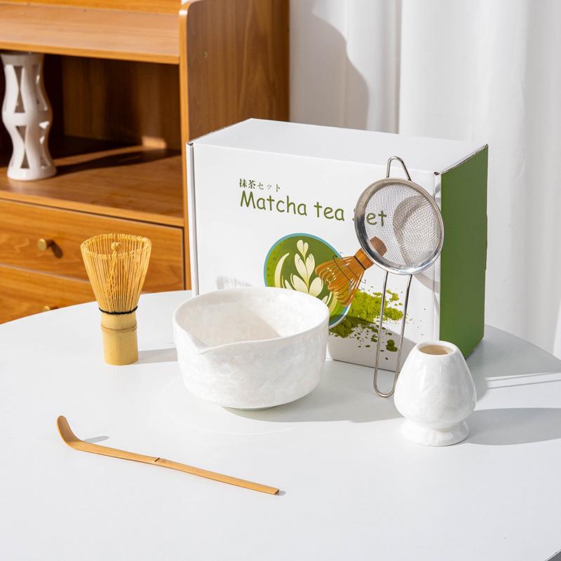 4-8PCS crystal Matcha Tea Set Matcha Ceramic Bowl, Food-Grade Whisk, Handmade Bamboo Tea Whisk, Tea Scoop Ceremony Diy Tools