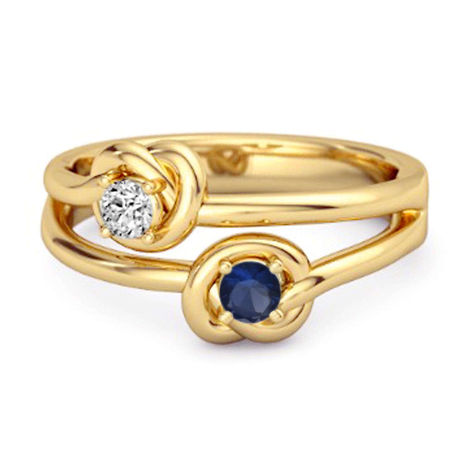Blue Sapphire Dual Stone Ring - 925 Sterling Silver Gold Vermeil 6