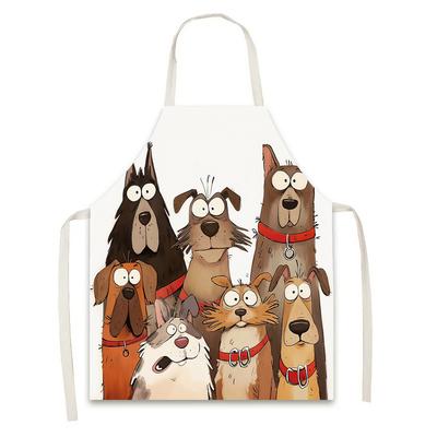 1pc Funny Cartoon Dog Group Painting Apron Linen Kids Children Art Craft Cooking Apron Pet Lover Gift Animal Print Design Wear