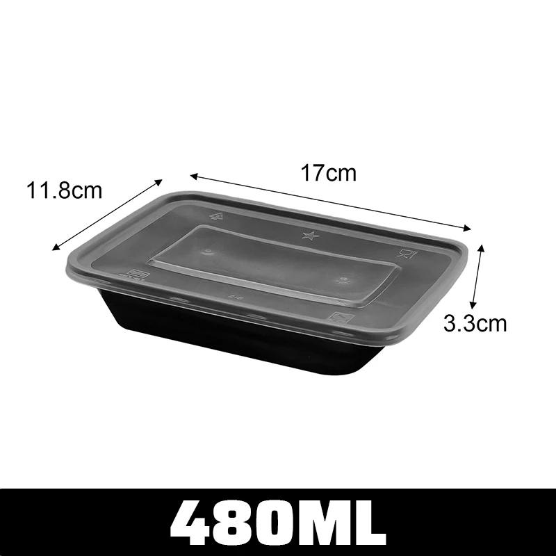 

480/650/870ML Disposable Food Containers Black Kitchen Fridge Storage Box with Lids Leakproof Lunch Box for Fruit Salad Sandwich 10pcs