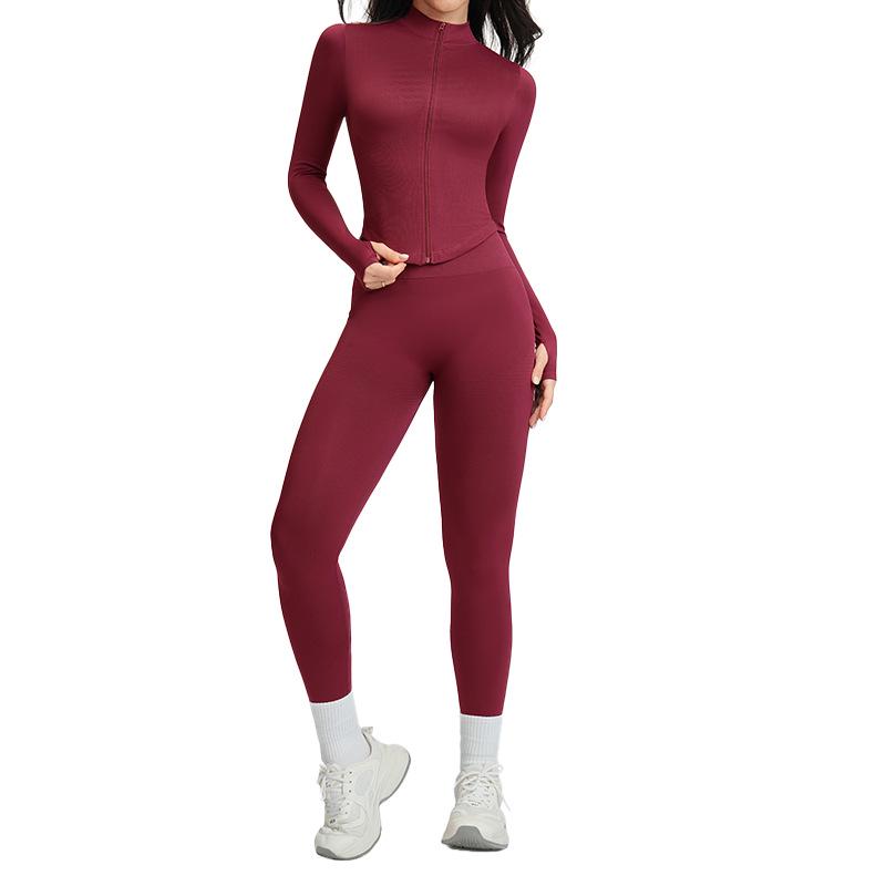 Damen Racerback Geripptes Yoga-Set: Nahtlose Taillenformende & Hüfthebende Fitnessbekleidung