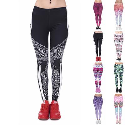 Womens Cyan Wolf Head Prints Stretch Yoga Leggings Fitness Running Gym Sports Active Pants