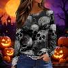 Women's Print Long Sleeve Neck Top with Side Slit Casual Blouse