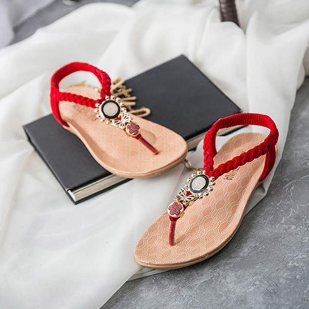 Sandali Bohemia Dolci da Donna con Perline in Pregiato Materiale PU Artificiale