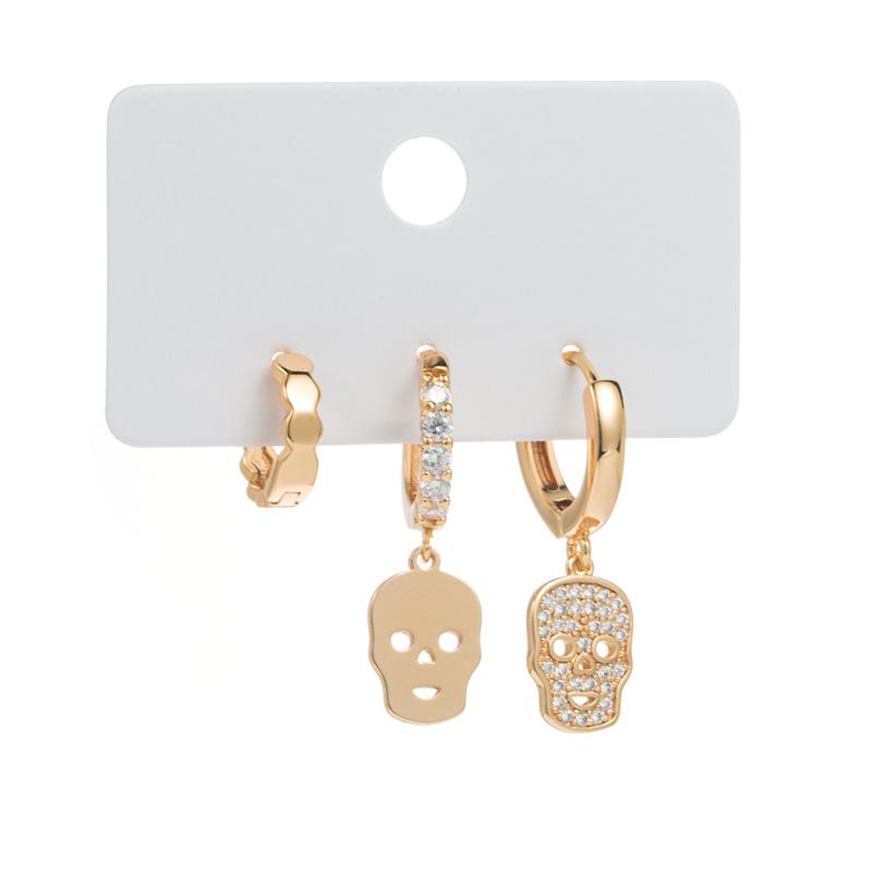 Brinco de gota feminino liga cristal criativo caveira personalidade conjunto brincos elegantes