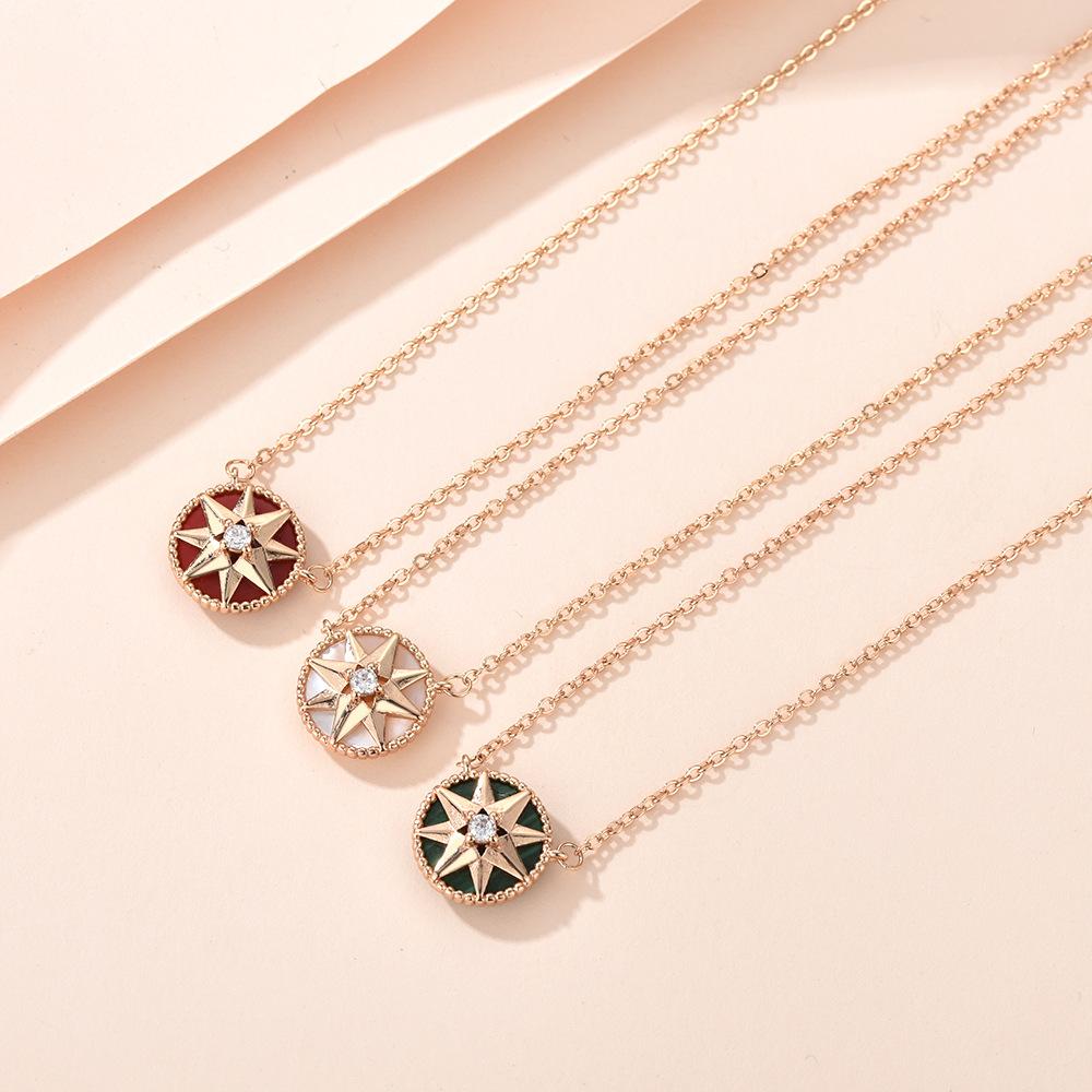 Hot-selling Round Natural White Fritillary Octagram Compass Copper Necklace Collarbone Chain Versatile