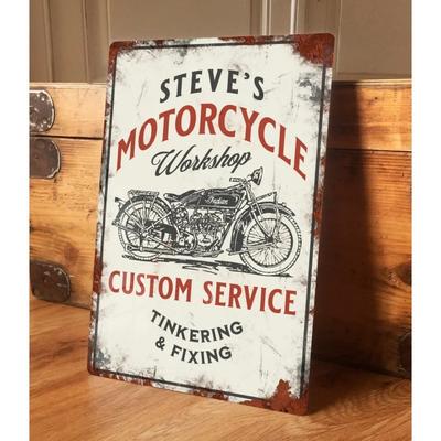 Vintage Motorcycle Metal Sign, Retro Garage Wall Decor, Customizable Biker Plaque