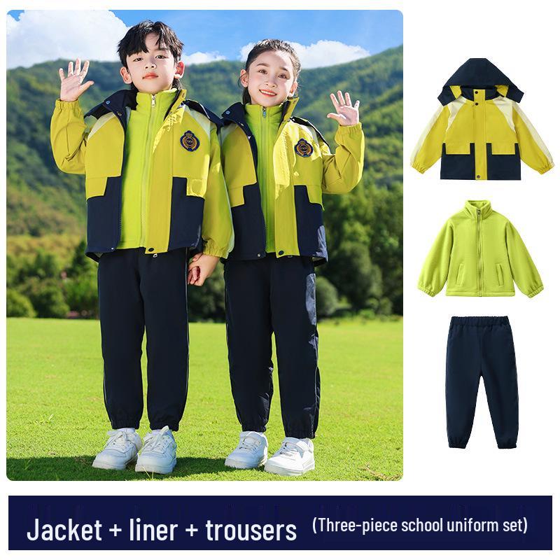 Primary School Windbreaker Autumn/Winter Uniform Three-Piece Set for First Grade and Kindergarten Students