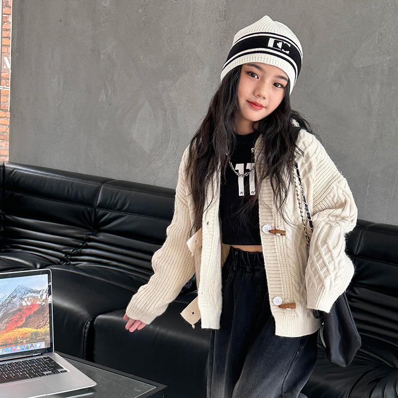 

Вязаный кардиган с капюшоном для девочек - Толстый шерстяной свитер на осень/зиму 2025 170 cm