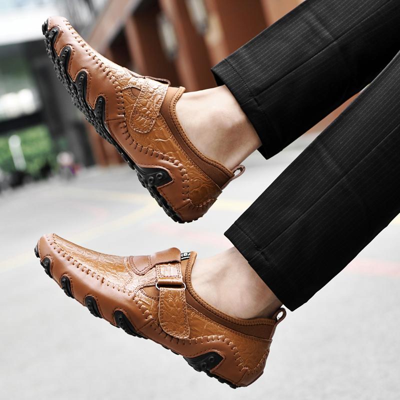 2022 Newest Genuine Leather Shoes Men Loafers Crocodile Style Slip-On Men Casual Shoes Flat Male Driving Footwear Big Size 38-47