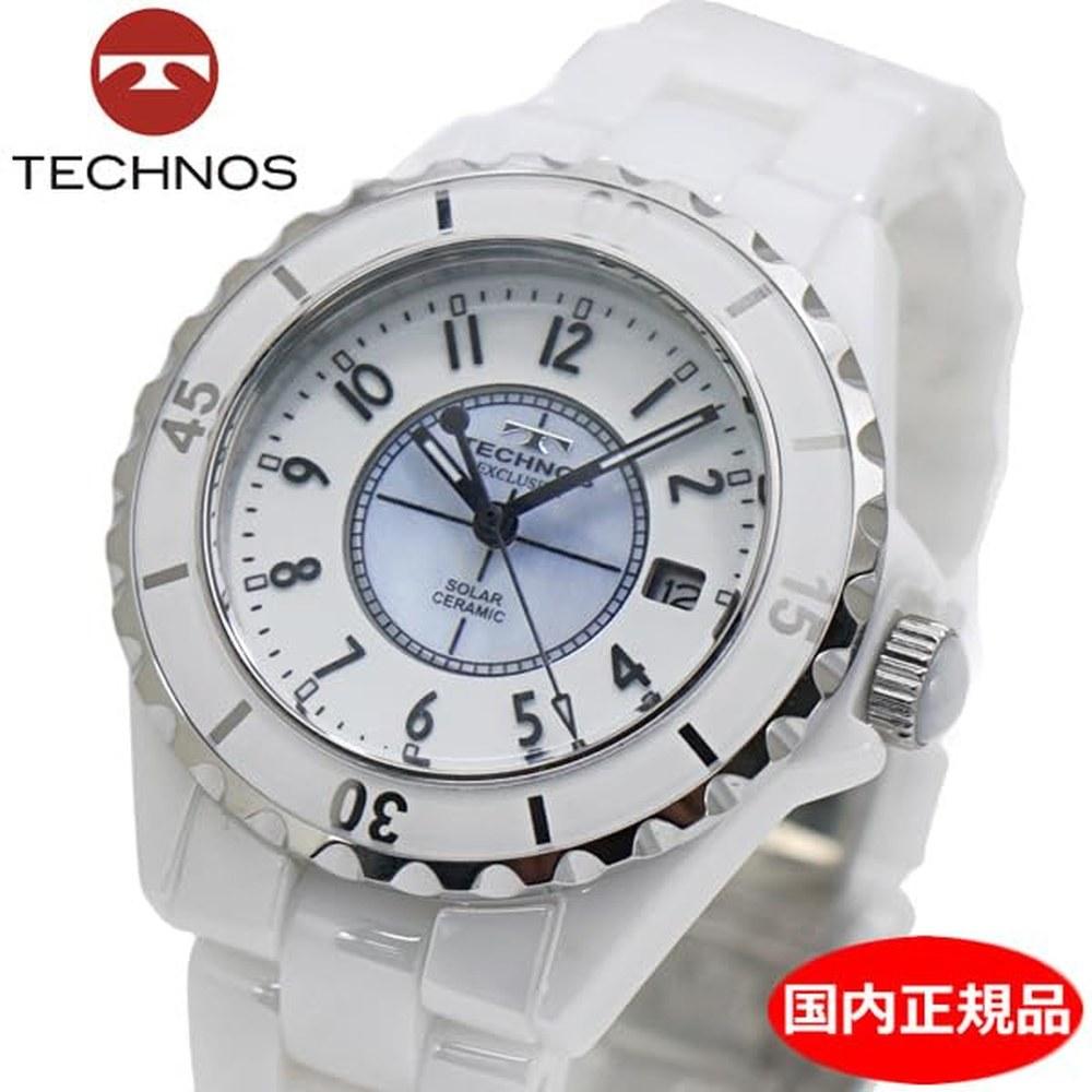 TECHNOS Solar Watch TE9002TW-1 Solar Cell Ceramic Wristwatch Men's White