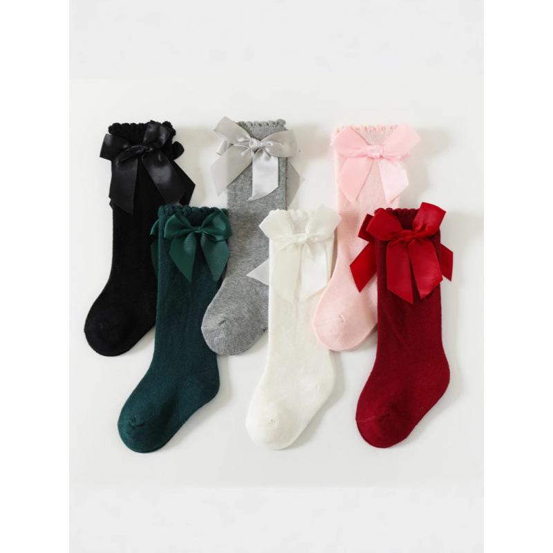 Spanish Baby Girl Dress Socks: Cotton-Polyester with Large Bow and Loose Cuff