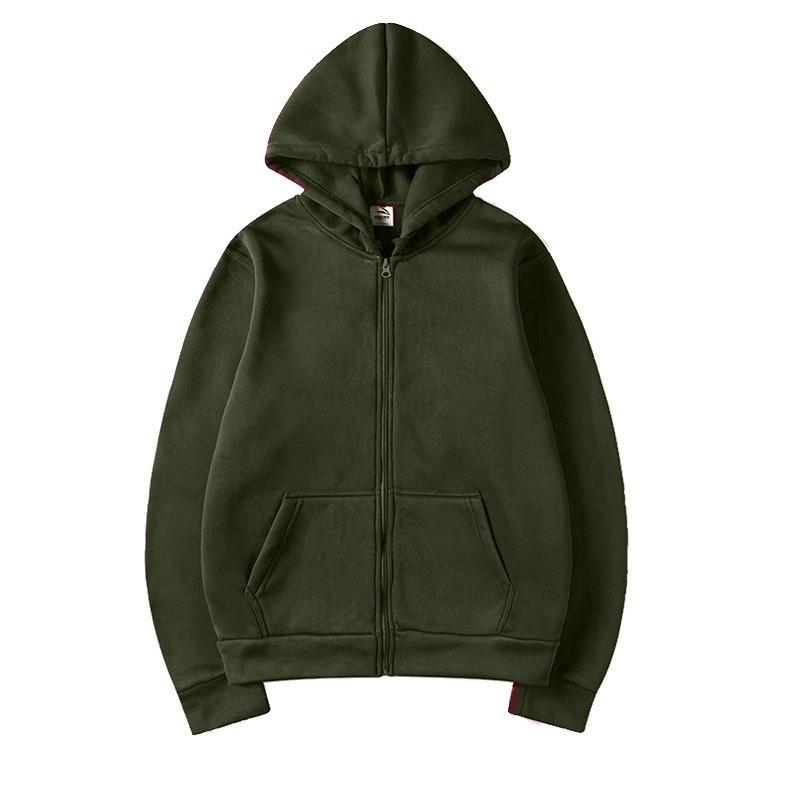 Unisex Hooded Zip-Up Sweatshirt Solid Color Casual Long Sleeve Pullover Men Women Winter Loose Fit
