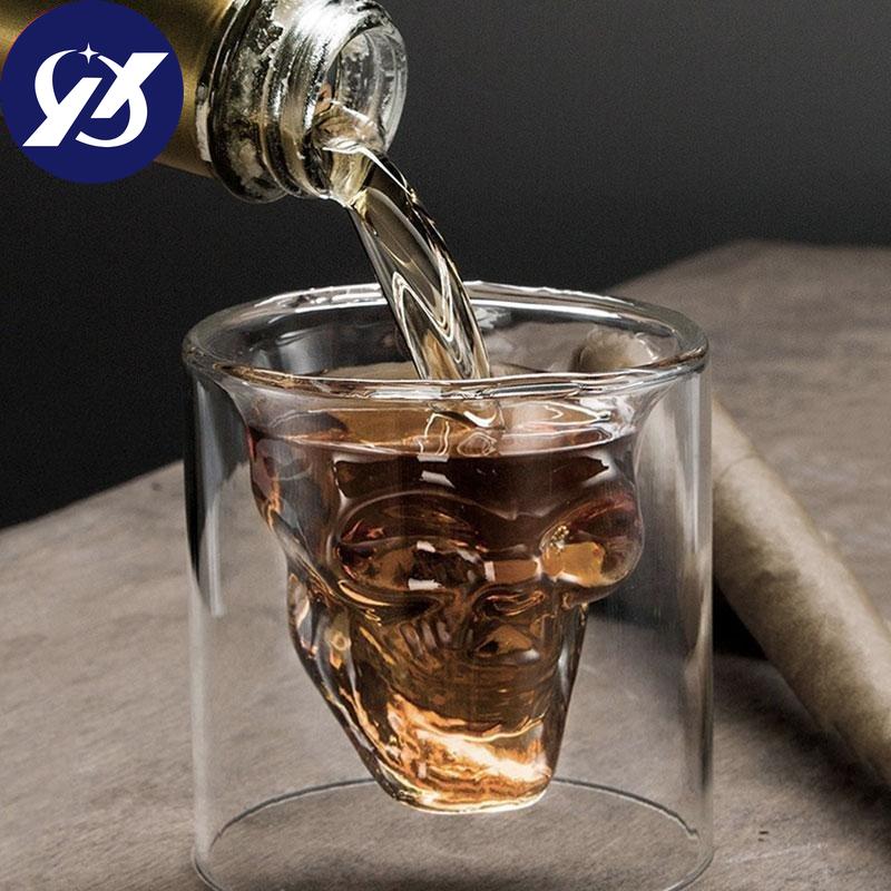 Tazza da Caffè Tazza in Vetro a Doppia Parete con Testa di Teschio di Cristallo W skey Vino Vodka Bar Club Bicchiere da Birra Vino
