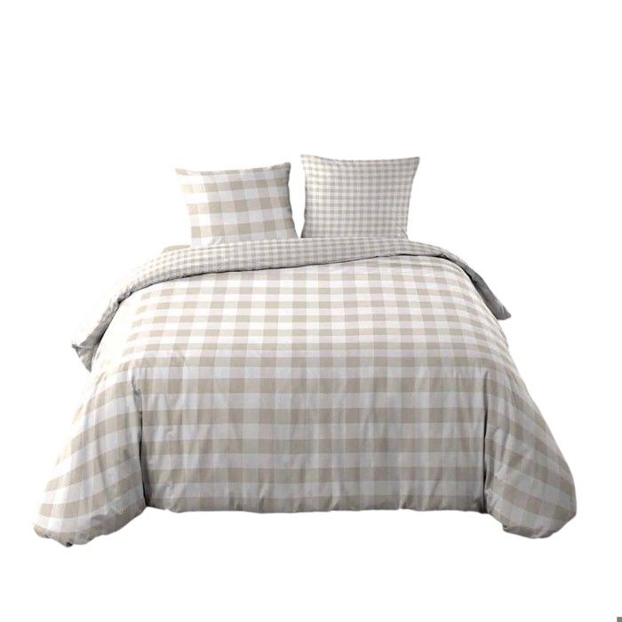 Parure de lit 220 x 240 cm Victoire a carreaux beige