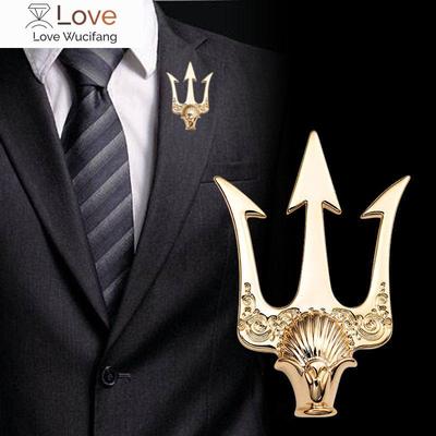 High-End Brož ve vintage stylu britského střihu s trojzubcem Pánský oblek Kovové brože Klopa Pin Odznak Doplňky na límec košile Dárky pro muže