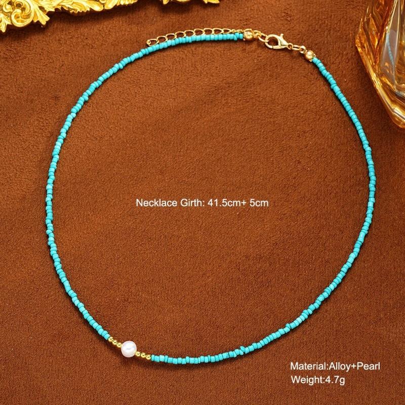 Bohemian Rice Beads Pendant Necklace for Women Handmade Imitation Pearl Colorful Beaded Choker Summer Beach Jewelry