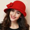 Autumn and winter hats women's elegant felt court hats big head circumference showing face small top hats versatile bow basin hats