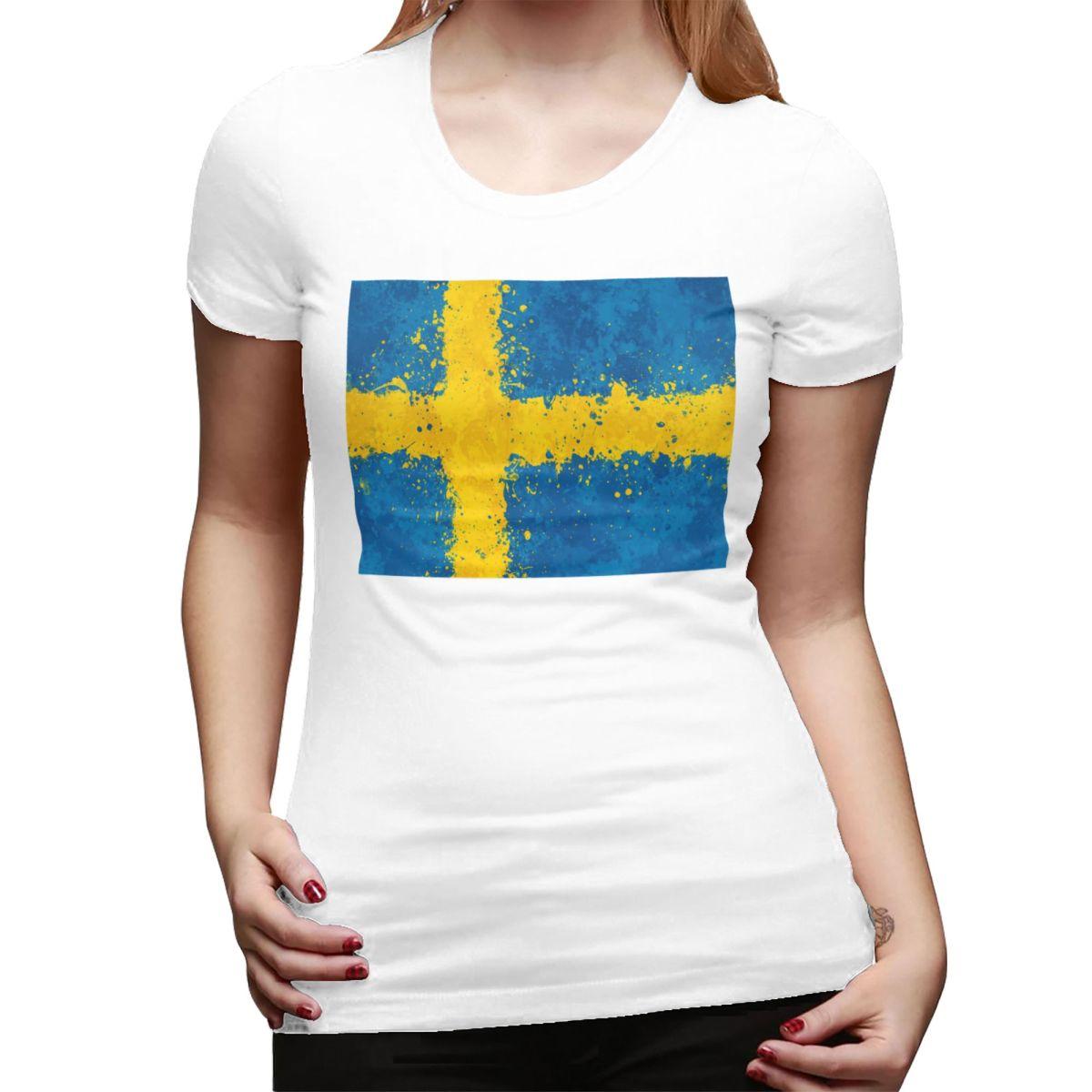 

Swedish Flag TShirt for Women Crew Neck Streetwear T Shirts Womens Short Sleeve Summer Clothes Tops S