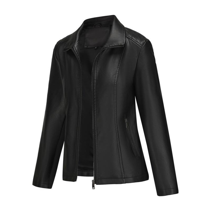 Womens Short PU Leather Jacket With