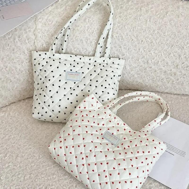 Quilted Cott Women's Handle Shoulder Bags Simple Plaid Heart Female Shopping Bag Large Capacity Grils Tote Shopper Handbags