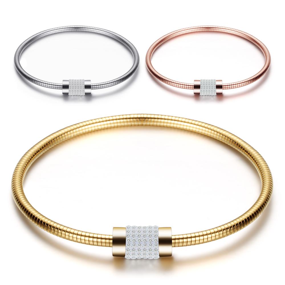 Clear Crystal Bracelet 316 L Stainless Steel Charm Magnet Snake Chain Charm Bracelet for Women