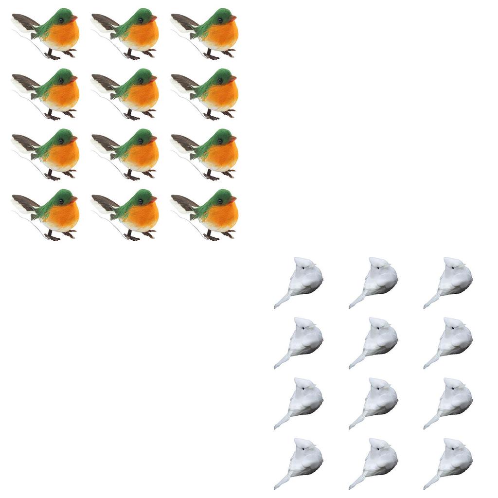 12x Artificial Birds for Photography, Decorative Christmas Tree Ornaments, Fake