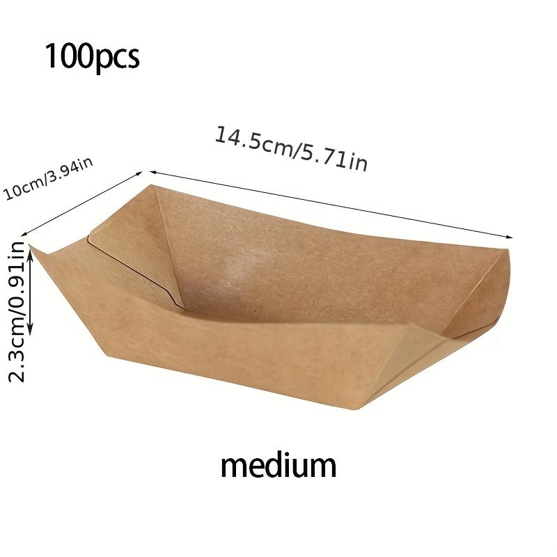 100 Pcs Disposable Kraft Paper Coated Boat Boxes - Ideal for Packing Fried Chicken, Popcorn, Fried Snacks, Etc