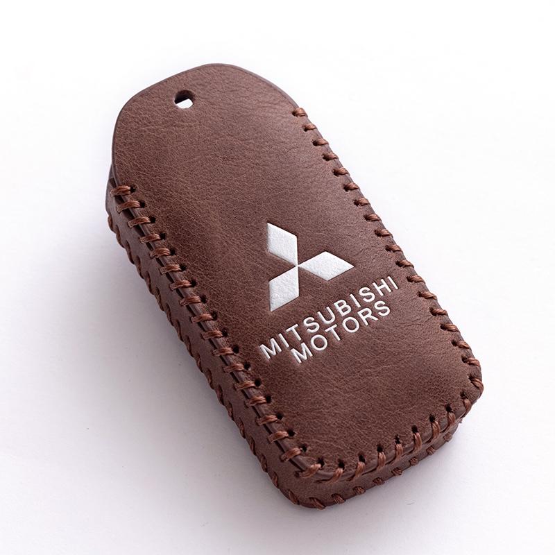 Leder Autoschlüsselhülle Abdeckung Schale für Mitsubishi Lancer Outlander ASX Eclipse Cross Pajero Shogun Schlüsselanhänger Zubehör