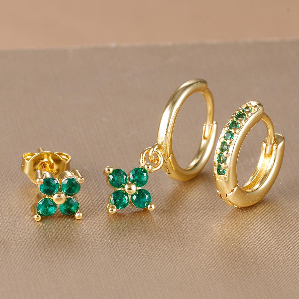 Elegant Zircon Inlaid Earrings Set: Sweet & Luxurious Ear Clips and Studs for Women