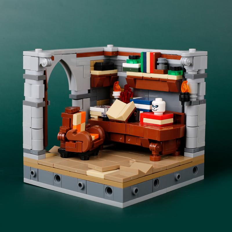MOC Medieval Castle Building Blocks Set House Bedroom Table Furniture Kitchen Knight Witch Wizard Halloween Skeleton Brick Toys