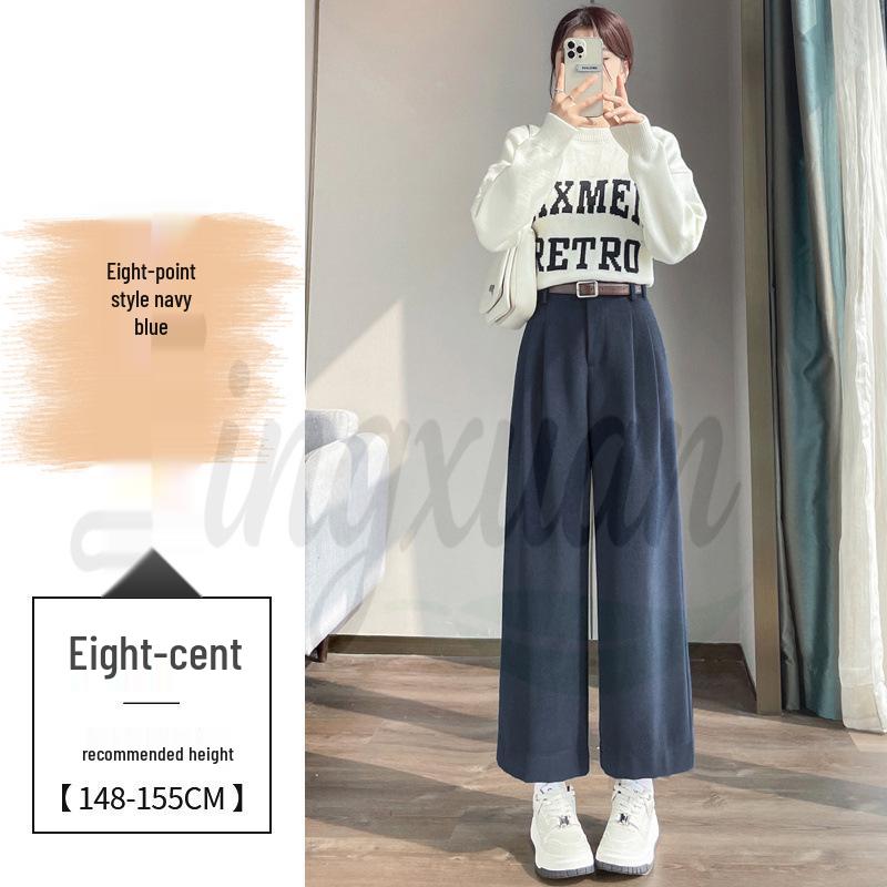 

Real Shot 2026 Autumn/Winter Women s Plus Velvet High-Waisted Cropped Woolen Trousers - Straight, Narrow, or Wide Leg Styles XL