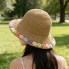 Bohemian Floral Straw Sun Hat for Women Summer UV Protection Foldable Beach Sun Hat