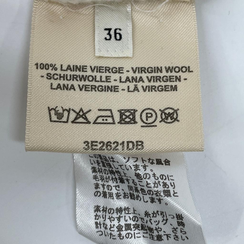 HERMES 23 Stainless Steel Ivory Wool H-Jacquard Crew Neck Long Sleeve Knit Pullover tops 36 IvoryUsed