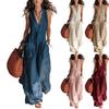 Women's Color Deep V-Neck Sleeveless Jumpsuit with Pockets for Casual Summer Wear