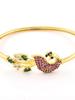 Pink & Green Cubic Zirconia Peacock Inspired Bangle Style Brass Kada For Women