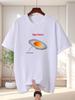 Unisex White Tee Creative Fried Egg Galaxy Space Art Text Print Crew Neck Short Sleeve Summer Casual Male Cotton Street Daily Top