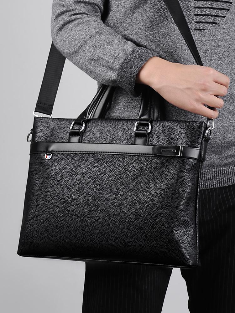 Men's Large Capacity Soft Leather Business Briefcase - A4 Shoulder and Crossbody Computer Bag