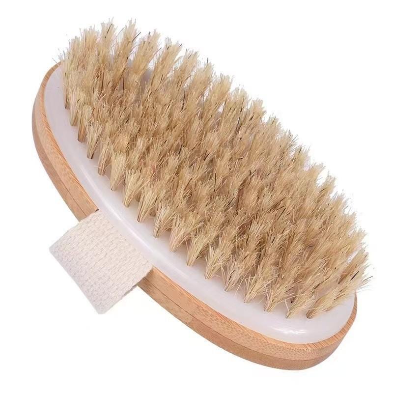Holz-Badebürste mit langem Griff und natürlichen Wildschweinborsten, abnehmbarer Kopf für Dusche, Peeling und gründliche Körperreinigung