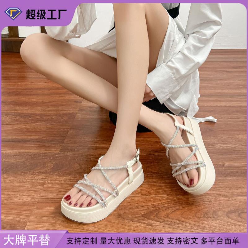 Grape mother summer new platform sandals women wear small height increase fairy style versatile sparkling rhinestone sandals