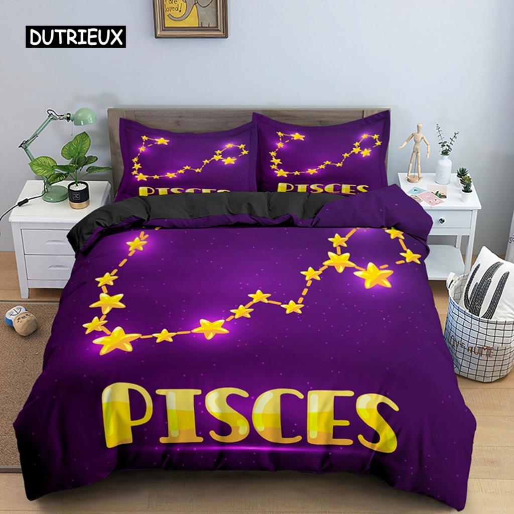 Constellation King Queen Duvet Cover Astrological Bedding Set for Kids Teens Adults Psychedelic Tarot Astrology Soft Quilt Cover