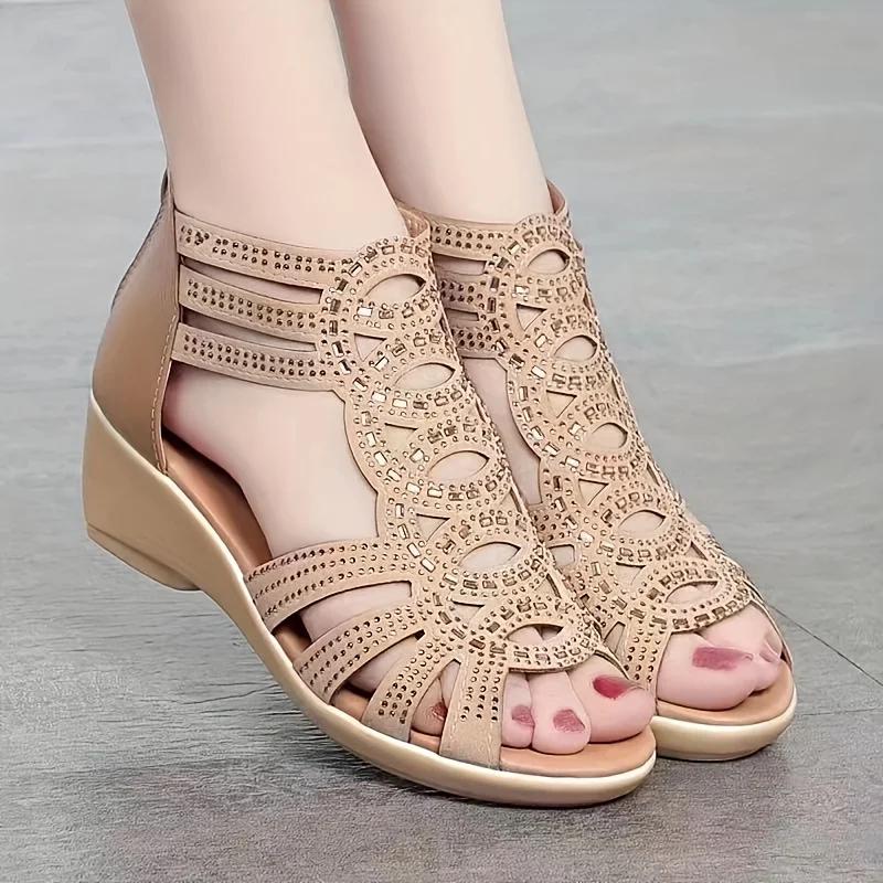 Fashion 2025 New Ladies' Non Slip Wedge Sandals with Zipper, Breathable, All Season Comfortable, Walking and Social Shoes