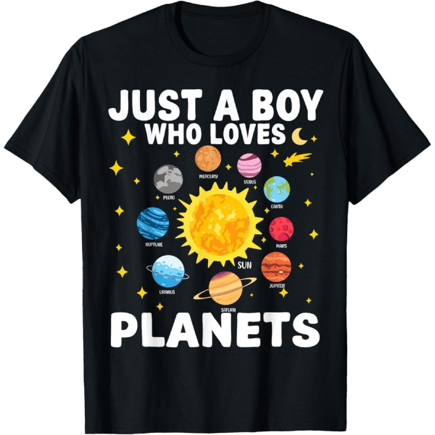 Just A Boy Who Loves Planets Solar System Space Lover Kids T-Shirt S