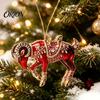 Festive Flame Red Pendant Acrylic Goat Christmas Tree Pendant, Decorative Hanging Ornament with Decoration Rhinestone, Golden Cord for New Year Party
